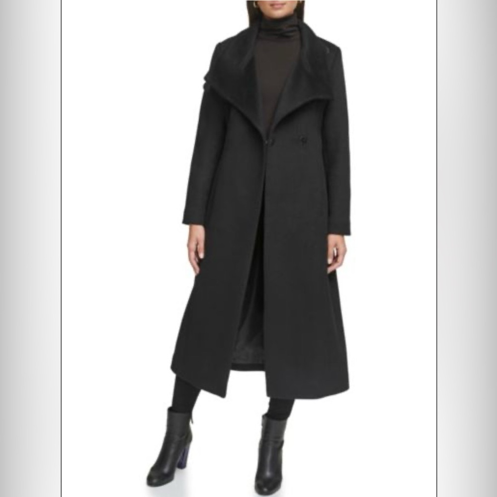 Kennth Cole long black trench coat- like new!